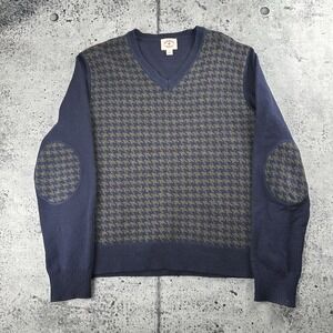 Red Fleece Brooks Brothers Wool Houndstooth Sweater L Elbow Patch Academia